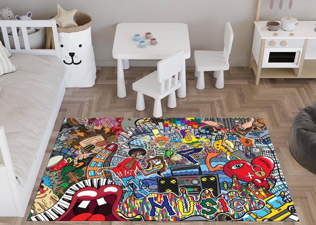 Colorful Music Graffiti Rug, Music Graffiti Rugs, Colorful Rugs ...