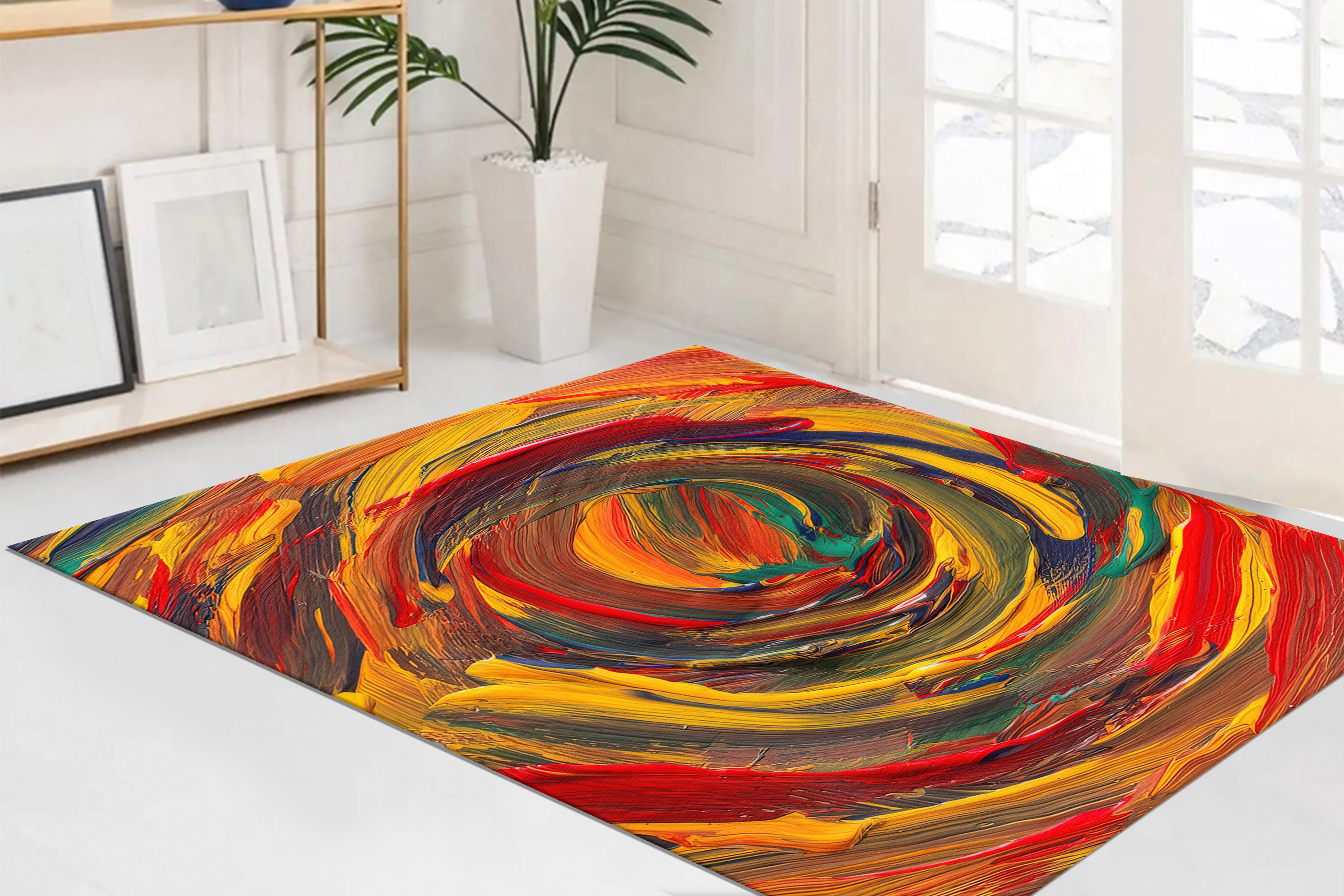 Oil Rug Red and Yellow Painting Rugs, Colorful Rug, Oil Rug, Modern Rug ...