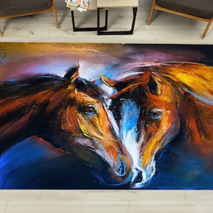 Two Horses Painting Rugs, Modern Rug, Horse Rugs, Animal Rugs, Luxury Rug, Gift For Her, Machine Washable Rug, Bedroom Rug, Small Rug,