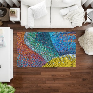 Bunter Mosaik Teppich, Moderner Teppich, Leicht Zu Reinigen, Outdoor Teppich, Klassischer Teppich, Chenille Teppich