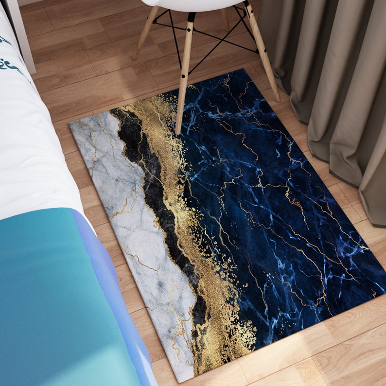 Navy Blue Marble Rug Navy Blue Rugs Blue Marble Rugs Marble Etsy