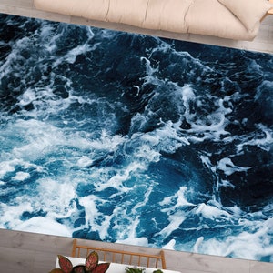 Ocean Waves Chenille Rug, Coastal Home Decor image 1