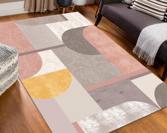 Rug, Soft Tones Rugs, Modern Shapes Rugs, Modern Rug, Accent Rug, Abstract Rug, Small Rug, Door Mat, Indoor Rug, Machine Washable Rug,