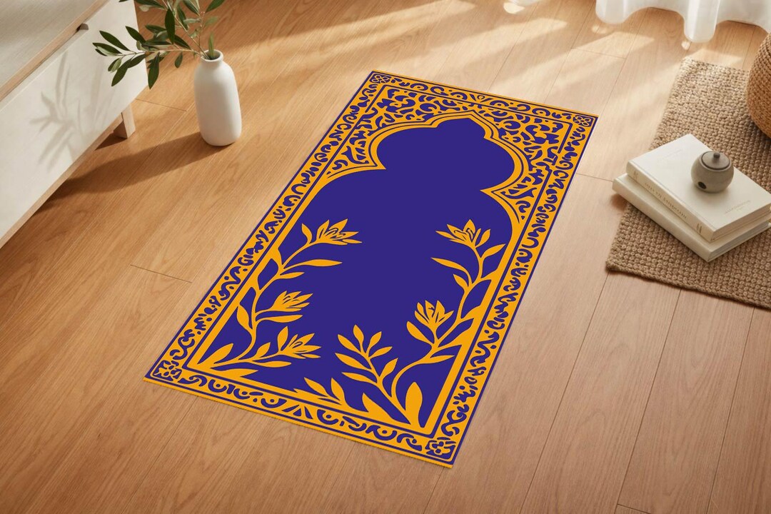 Purple and Mustard Prayer Rug, Modern Islamic Prayer Mat, Floral Mihrab ...