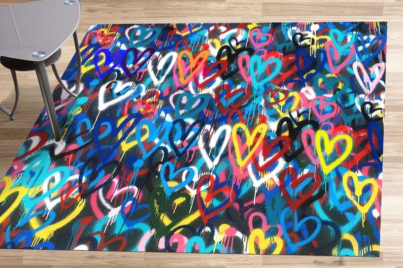 Alfombra Banksy Love Hearts, Alfombra Love, Alfombra Multicolor, Alfombra Abstracta, Alfombra de Entrada, Alfombra de Boda, Alfombra Fácil de Limpiar, Alfombra de Oficina, Alfombra Genial, Alfombras Delgadas, imagen 1