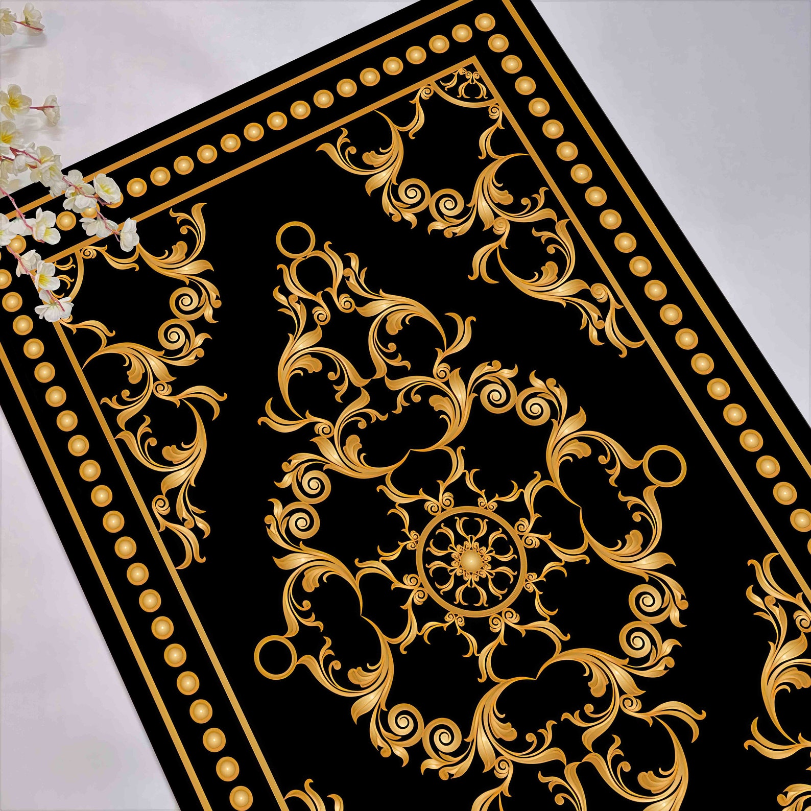 Gold and Black Prayer Rugs, Gold Prayer, Worship Rug, Muslim ...