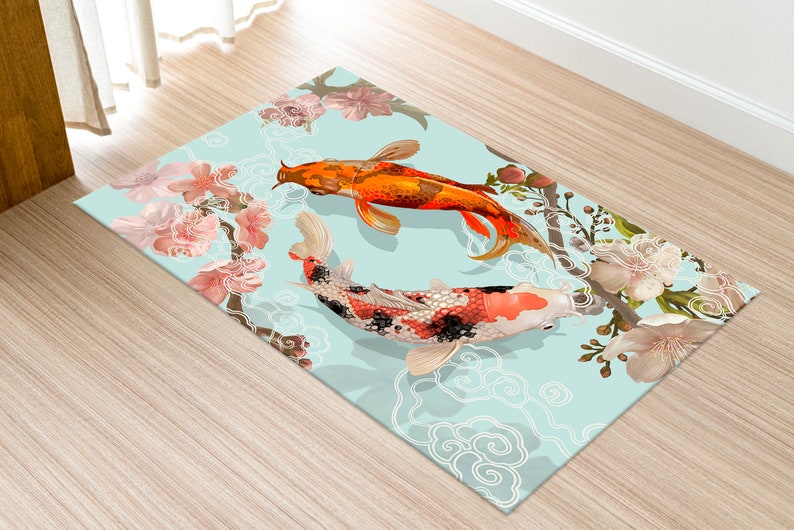 Japanese Koi Fish Rug, Zen Rug, Koi Rugs, Animal Rugs, Door Mat, Entry Rug, 3D Printed Rug, Bridesmaid Gift, Personalized Gifts, Trendy Rug, image 9