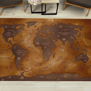 Tapis carte du vieux monde, tapis marron, tapis carte ancienne, tapis carte, tapis déco de salon, grand tapis, tapis décoratif, tapis suspendu au mur, tapis de bain, marchepied,