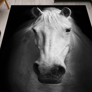 White Horse Rug, Modern Rug, Horse Lover Gift Rug, Animal Rug, Thin Rug, Non Slip Rug, 3D Printeds Rug, Area Rug, Cool Rug, Horse Rug,