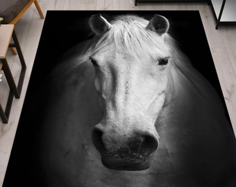 White Horse Rug, Modern Rug, Horse Lover Gift Rug, Animal Rug, Thin Rug, Non Slip Rug, 3D Printeds Rug, Area Rug, Cool Rug, Horse Rug,
