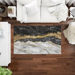 Schwarzer Marmor Teppich, Gold Marmor Teppich, Luxus Marmor Teppich, Marmor Teppich, Leicht Zu Reinigen Teppich, Weicher Teppich, Salon Teppich, Chenille Teppich,