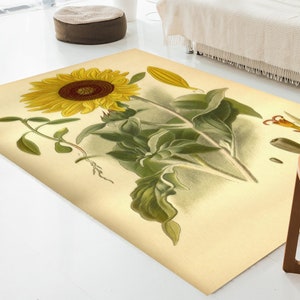 Vintage Sunflower Rugs, Vintage Botanical Rug, Sunflower Rugs, Floral ...