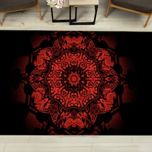 Mandala Rug, Ethnic Rugs, Black And Red Rugs, Modern Rugs, Corridor Rug, Gift For Her, Thick Rug, Step Rug, Entry Rug, Gift For Him,