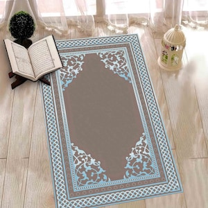 Brown Prayer Rug, Islamic Rug, Muslim Rug, Religious Rug, Worship Rug, Elegant Design Rug, Non Slip Rug, Popular Rugs, Easy To Clean Rug,