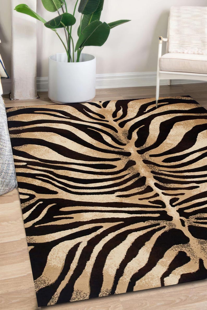 Zebra Print Entry Rug Zebra Print Rug, Bold Black Beige Animal Pattern Floor Mat, Safari ...