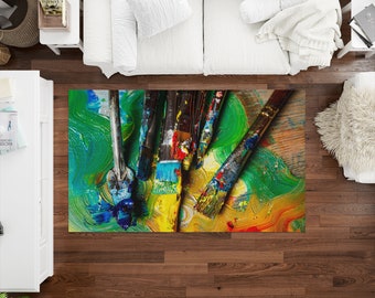 Colorful Brush Stroke Rug, Colorful Rug, Painter Brushes Rug, Modern Rug, Small Rug, Dining Room Rug, Entryway Rug, Popular Rug, Stair Rugs,