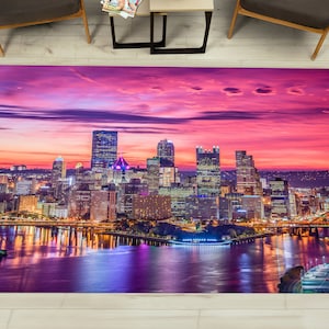 Pittsburgh Rug, City at Night Rug, Pennsylvania Rug, View Rug, Chenille Rug, Personalized Rug, 3D Printeds Rug, Easy To Clean Rug, Thin Rug,