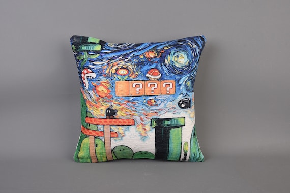 Mario Starry Night Pillow, Game Room Decor, Mario Bros, Mario World Pillow, Modern Pillow, Starry Night Art, Pillow Cover, Home Decor,