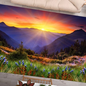Mountain Landscape Rugs, Nature View Rugs, Sunrise Landscape Rug, Landscape Rugs, Salon Decor Rug, 3D Printed Rug, Personalized Rug,