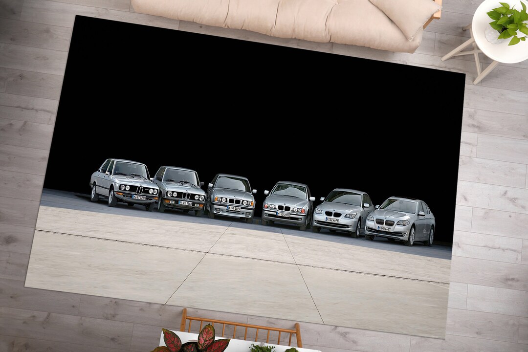 Bmw All 5 Series Rug, Bmw Car History Rug, Bmw 5 Series Car Rug, Garage ...