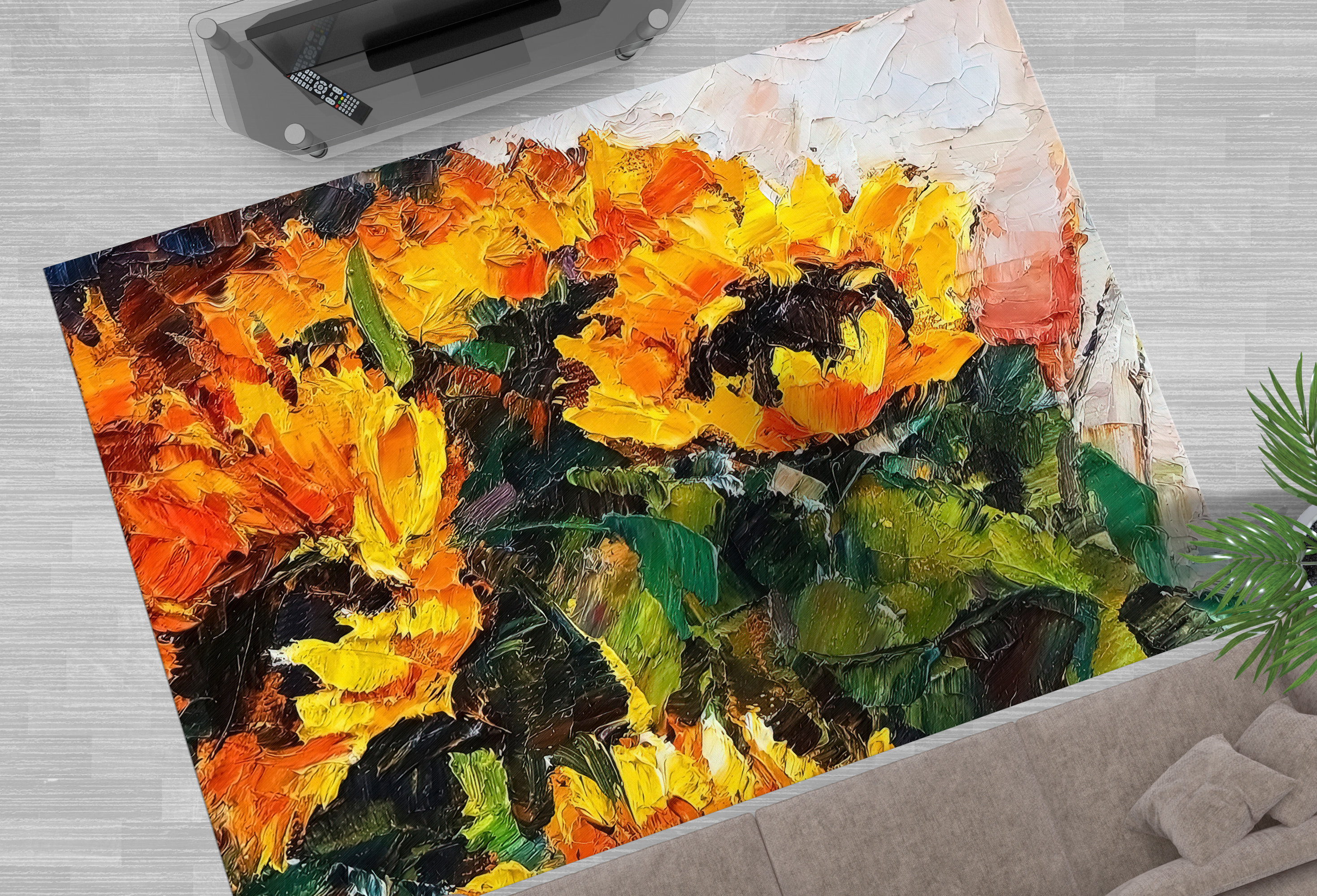Oil Rug Bouquet of Sunflower Rug, Oil Rug, Contemporary Rug, Botanical Rugs ...