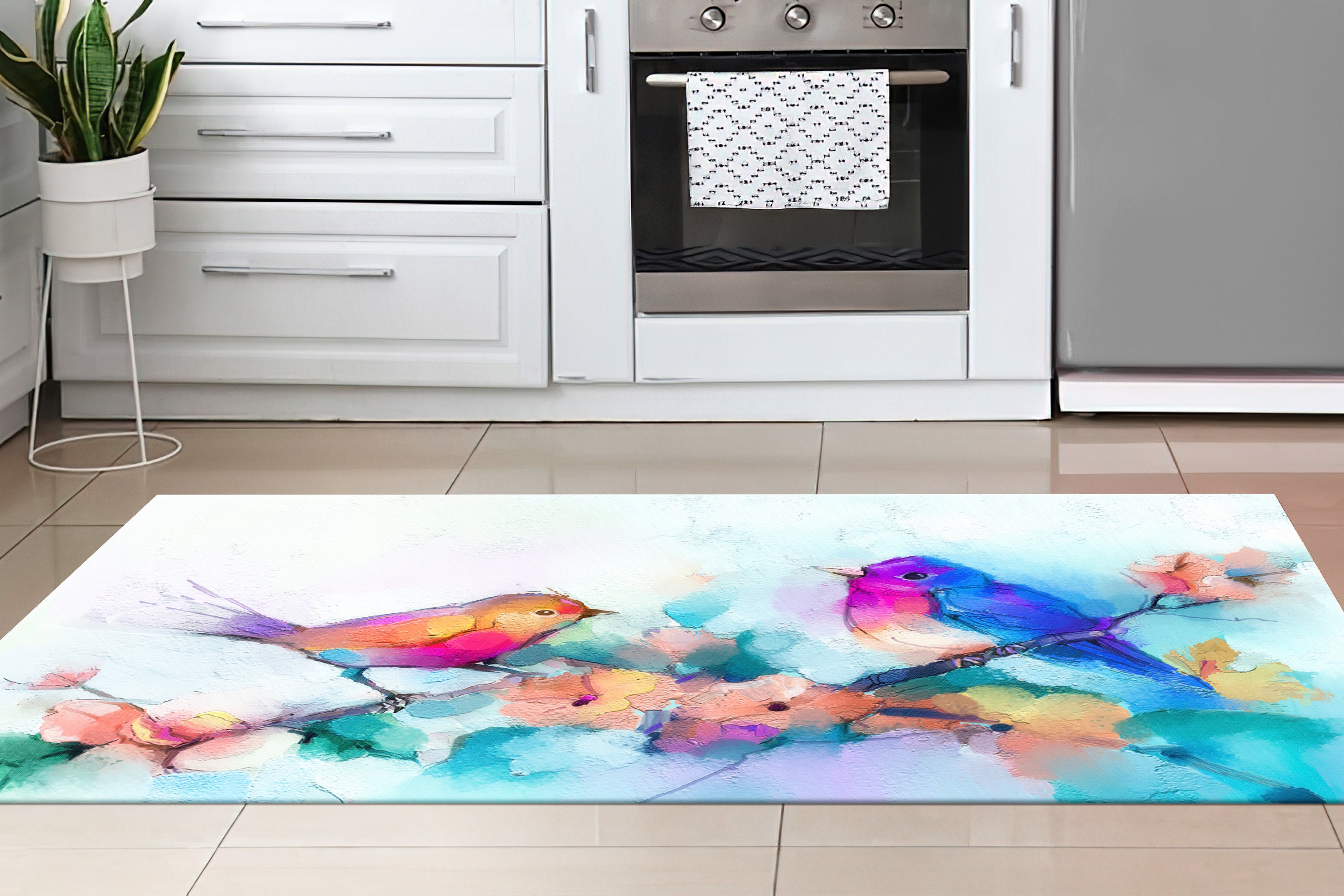 Bright Bird Rug Abstract Bird Rugs, Cute Bird Rug, Two Bird Rug, Animal Rug, Dining ...