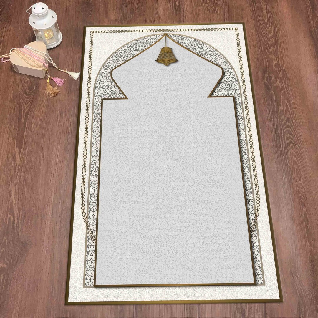Musim Rugs Gray Prayer Rug, Gold Prayer Rug, Muslim Rug, Personalized Rug, Islamic ...