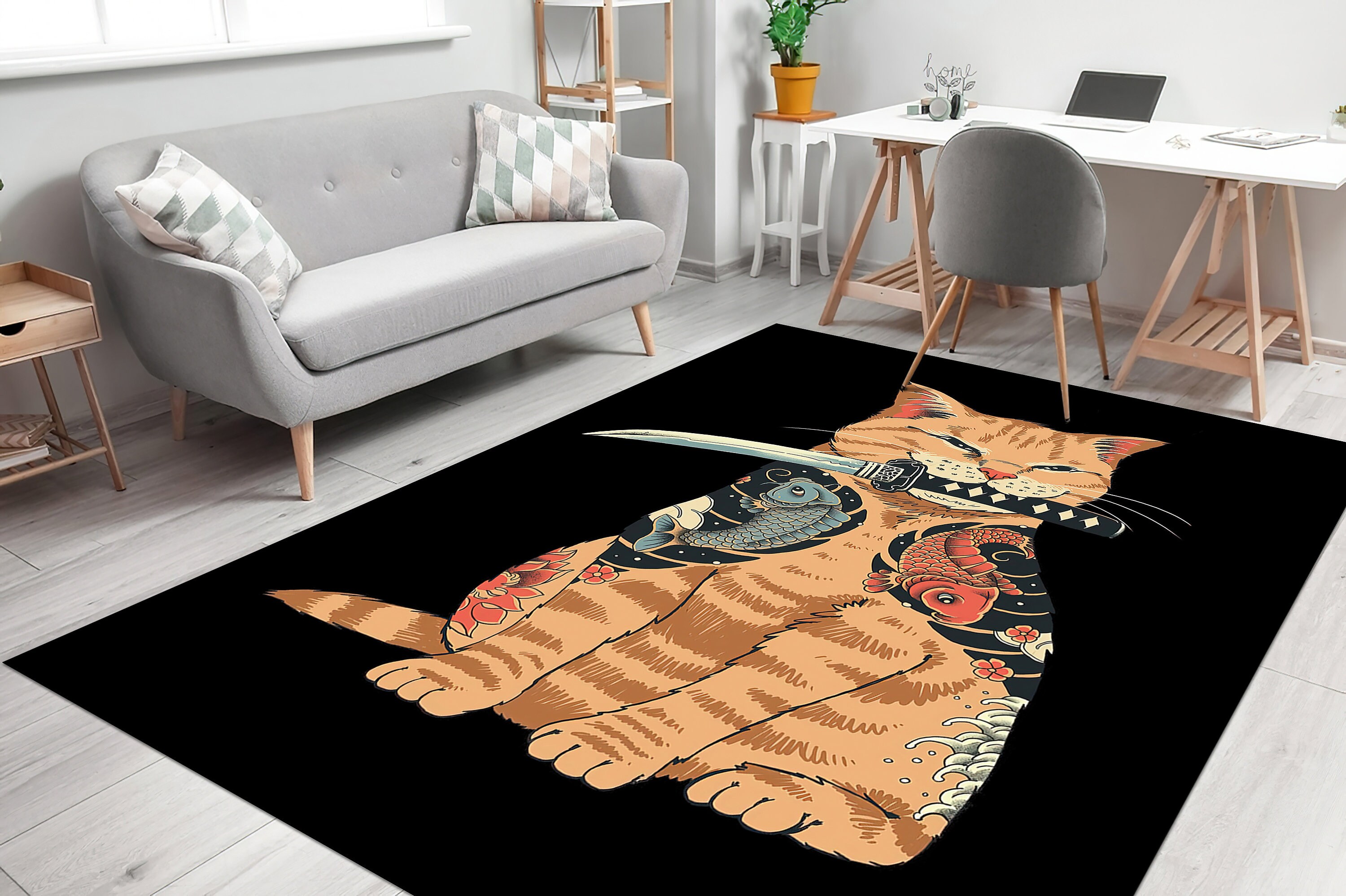 Anime Cat Rug, Japanese Rugs, Cat Rugs, Modern Rug, Car Mat, Non Slip ...