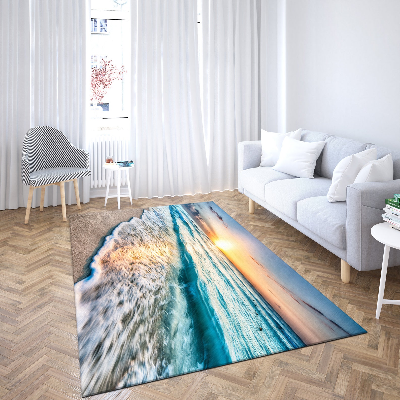 Viewpoint Rug Sunset at the Ocean Rug, Sea View Rug, Beach View Rugs, Landscape Rugs ...