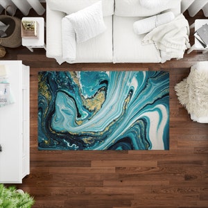 Blue And Gold Rugs, Shimmery Rug, Colorful Marble Rug, Modern Rug, Soft Rug, Bathroom Rug, Customs Rug, Outdoor Rug, Easy To Clean Rug,