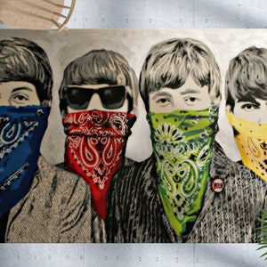 Banksy Beatles Rugs, Rock and Roll Rugs, Banksy Bandanas Rug, Painting Rugs, Boy Room Rug, 3D Printed Rug, Banksy Rug, Decorative Rug,