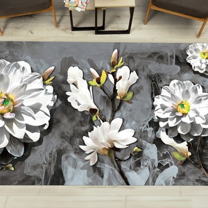 Tappeto a fiori bianchi, tappeto grigio, tappeto astratto, tappeto a fiori, regalo per lui, tappeto classico, tappeto per la cameretta dei bambini, tappeto di lusso, tappeto facile da pulire, tappeti popolari,