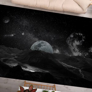 Starry Sky Landscape Rug, Moon Rugs, Sky Landscape Rug, View Rug, Black Rug, Chenille Rug, Office Rug, Office Decor Rug, Galaxy Rug,