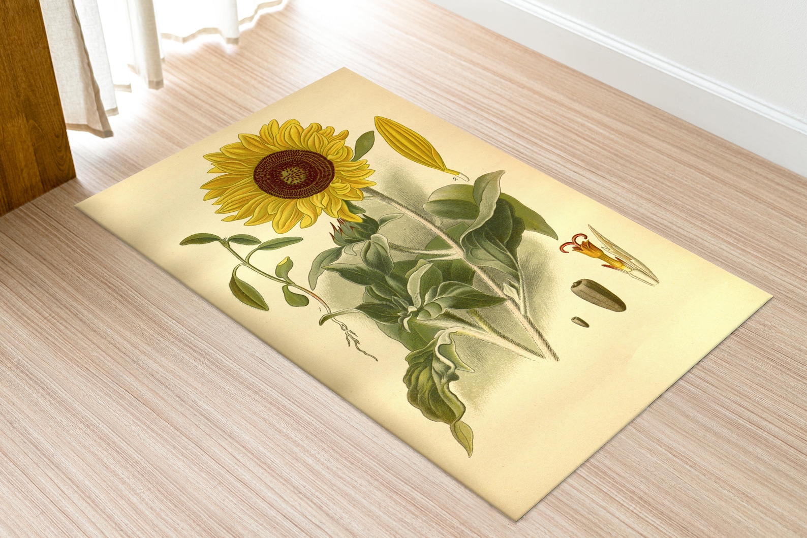 Vintage Sunflower Rugs, Vintage Botanical Rug, Sunflower Rugs, Floral ...