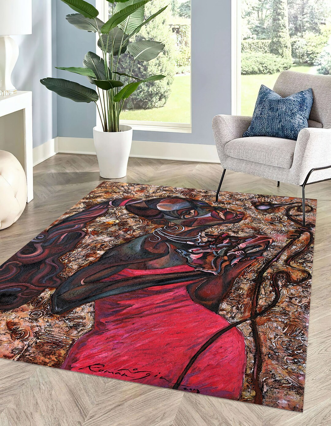 African Woman Rug, Jazz Rug, African Singer Rug, Ethnic Rugs, Girl Room ...