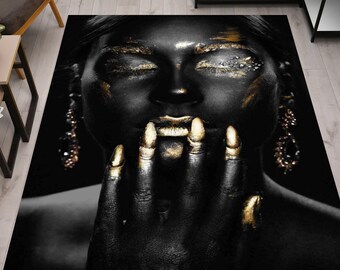 African Woman With Gold Makeup Rugs, African Gold Make Up Rugs, African Woman Rugs, Ethnic Rugs, Step Rug, Non-Slip Carpet,