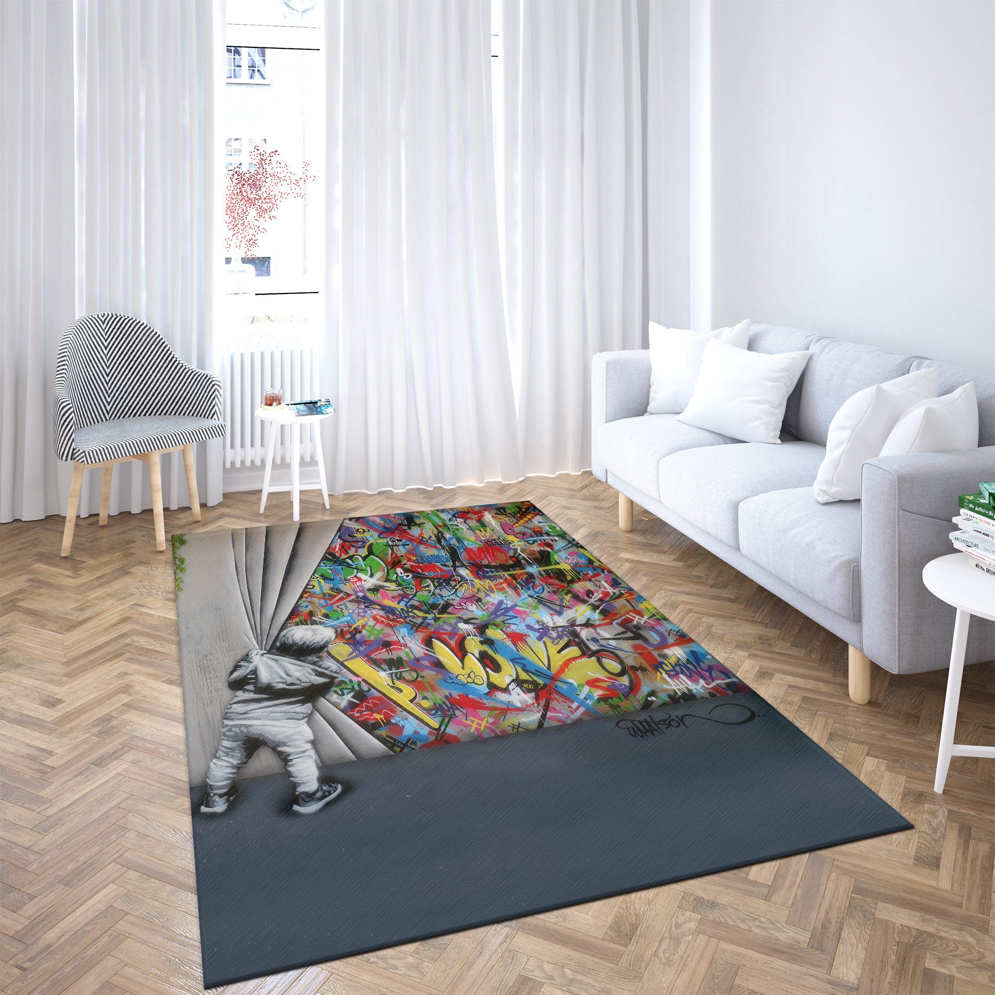 Banksy Behind the Curtain Rugs, Banksy Graffiti Rug, Banksy Colorful ...