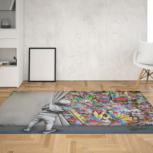 Banksy Behind the Curtain Rugs, Banksy Graffiti Rugs, Banksy Boy Rug, Painting Rugs, Small Rug, Bath Rug, Car Mat, Bathroom Rug, Gift Rug,