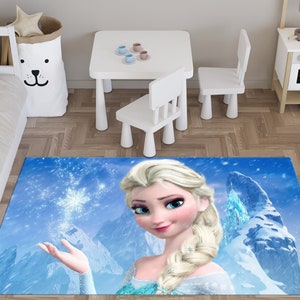 Frozen Theme Kids Rug | Ice Queen Printed Rug for Bedroom | Machine Washable Anti-Slip Children's Playroom Carpet | Custom Size Rug