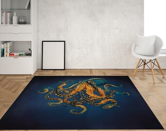 Tappeti con polpi, Tappeti contemporanei, Tappeti di tendenza, Tappeti con animali, Regalo per lei, Tappeto da bagno, Regalo per la casa, Tappeto da saloon, Tappeto personalizzato, Tappeto con motivi,