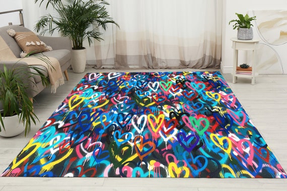 Banksy Love Hearts Rug, Colorful Rug, Multicolor Rug, Painting Rug, Gift For Him, Thin Rug, Saloon Rug, Dining Room Rug, Small Rug, Cool Rug