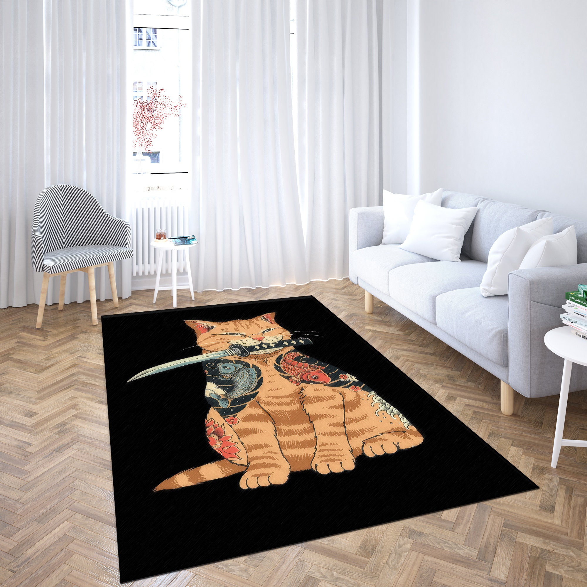 Anime Cat Rug, Japanese Rugs, Cat Rugs, Modern Rug, Car Mat, Non Slip ...