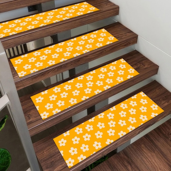 Alfombra con margaritas, alfombra con flores amarillas, alfombra amarilla para escalones, alfombra botánica, alfombra antideslizante, alfombra para escaleras, alfombra grande, alfombra de oficina, alfombra de baño, alfombra decorativa.