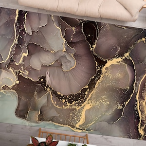 Modern Marble Rug, Gold Marble Rugs, Abstract Rug, Marble Rugs, Salon Decor Rug, Pet Friendly Rug, Popular Rug, Kitchen Rug, Pattern Rug,