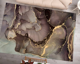 Modern Marble Rug, Gold Marble Rugs, Abstract Rug, Marble Rugs, Salon Decor Rug, Pet Friendly Rug, Popular Rug, Kitchen Rug, Pattern Rug,