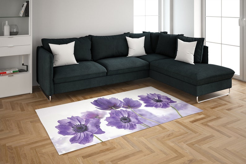 Purple Flower Rug, Abstract Flower Rug, Purple Rug, Flower Rugs, Thin