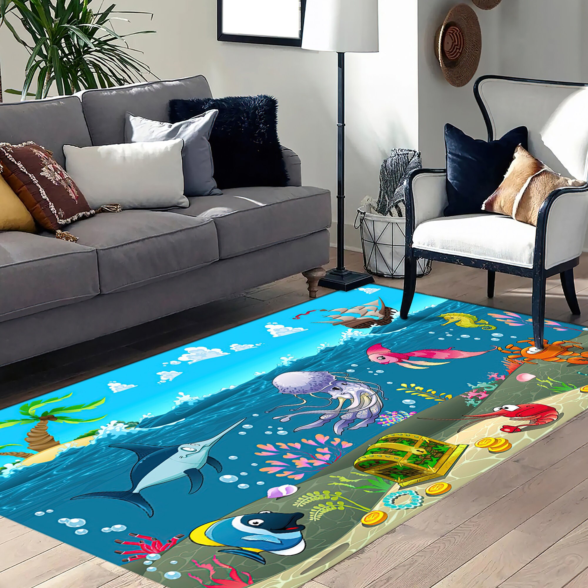 Undersea World Rug, Cartoon Rug, Underwater Rug, Kids Rugs, Dining Room ...