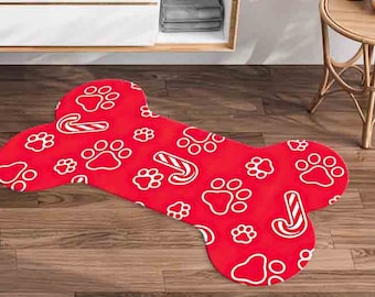 Paw Pattern Pet Mat, Dog Mat, Red Rug, Cat Mat, Christmas Gift