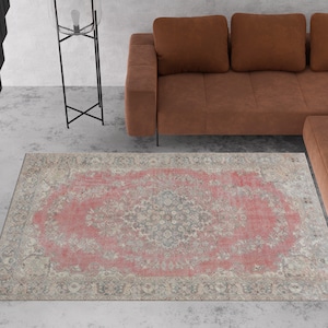 Gray And Red Rugs, Floral Rugs, Gray Rugs, Vintage Style Rugs, Turkish Rug, Office Rug, Accent Rug, Anti-Slip Carpet, Hallway Rug,
