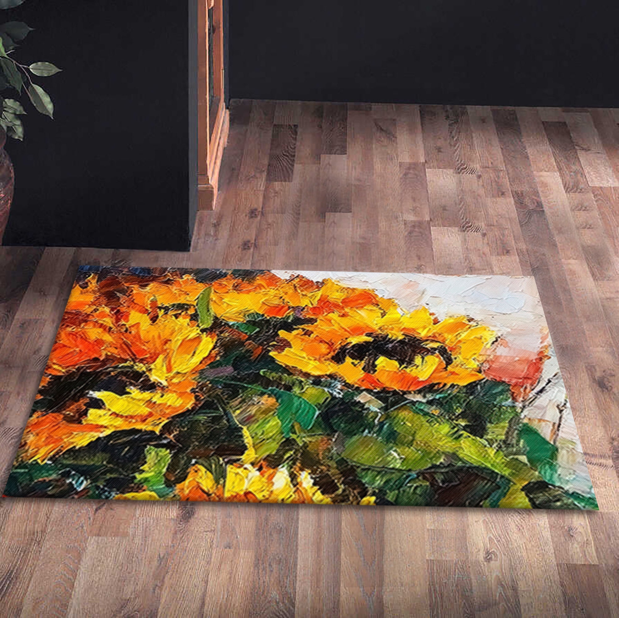 Oil Rug Bouquet of Sunflower Rug, Oil Rug, Contemporary Rug, Botanical Rugs ...